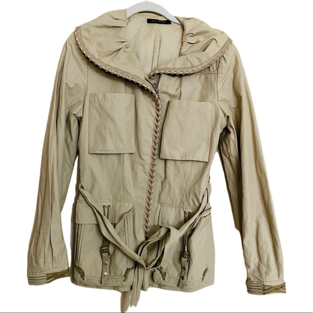 Elie Tahari Leather Trim Jacket Blazer Size S Stylish Classic Elevated Wear